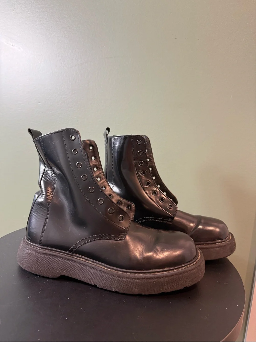 Men's Black Leather Lace-Up Combat Boots
